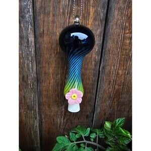 Yellow, Teal, and Cobalt Blue Glass Hummingbird Feeder